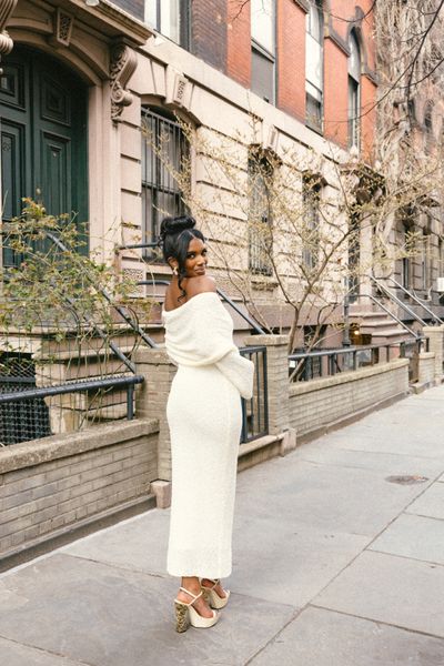 marisol off shoulder boucle maxi dress ivory Meshki Marisol Off Shoulder Boucle Maxi Dress Ivory to Hire