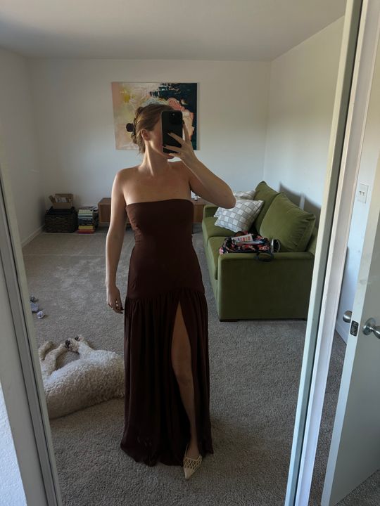 princess polly baby blue dress Modest Long Sleeved Brown Velvet Evening Dress with Keyhole Back #L78040