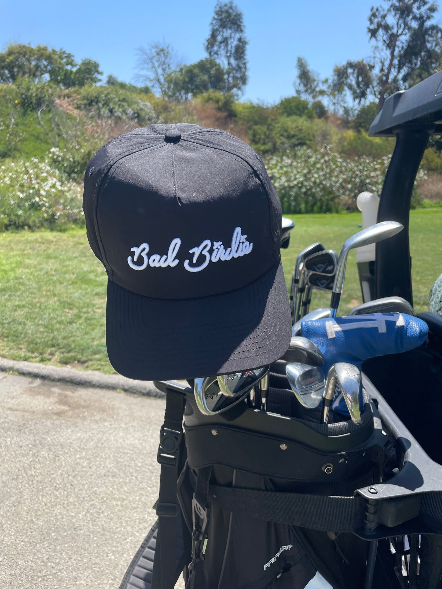NWT Bad Birdie Golf Hat Adult Snapback CALIFORNIA Script Black Birdie Snapback - Black – Bad Birdie main image 3