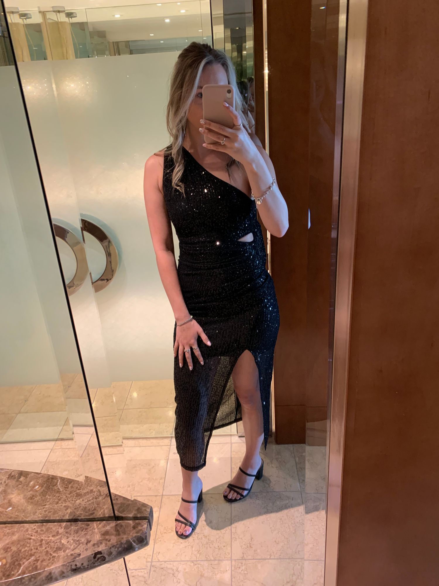 elegant occasion black sequin one-shoulder midi dress One Shoulder Black Sequin Dress