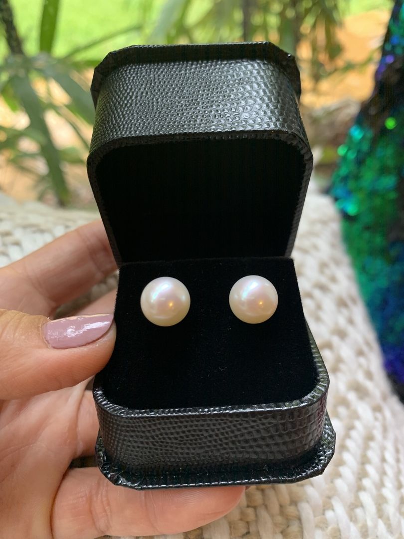 White 7.5-8mm Round Freshwater Pearl Hook Earrings, 18K Rose Gold