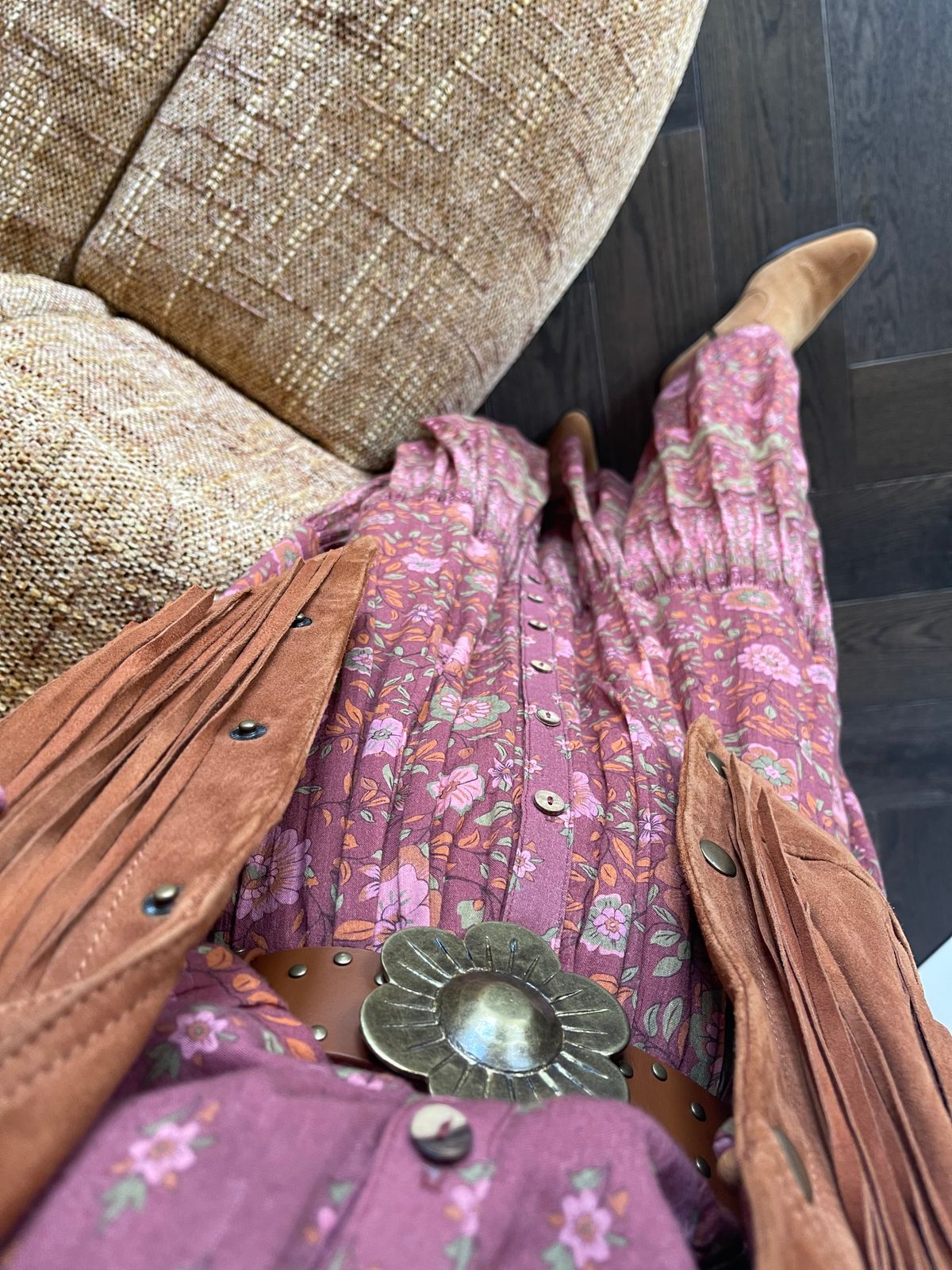 Spell and the gypsy collective Brown Studded Belt with Decorative Silver Buckle 1 1/2 main image 4