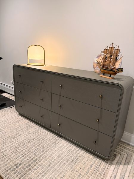 green emerald velvet dress Henley Scalloped Edge 6 Drawer Wide Dresser, Sage Green