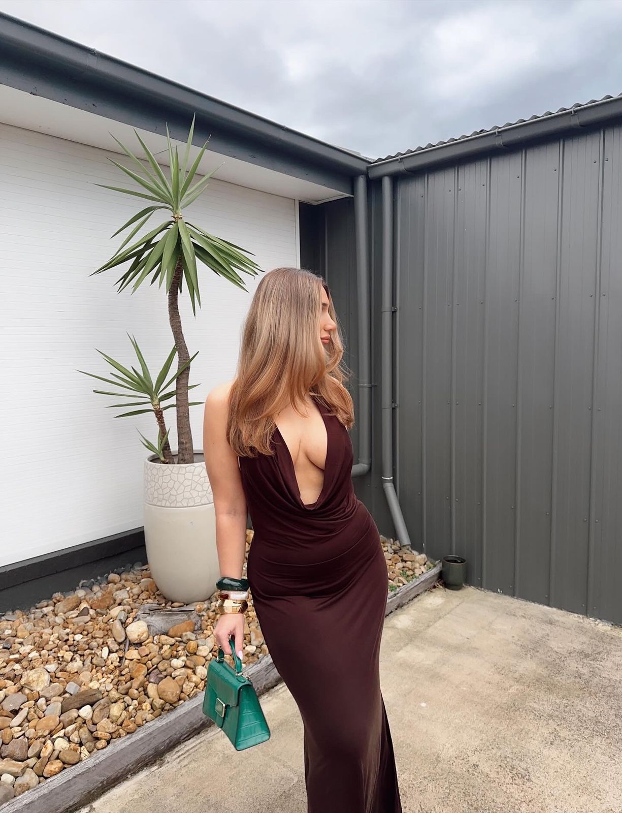 Saint Plunge Maxi Dress Cocoa  Maxi Dresses | Girls with Gems