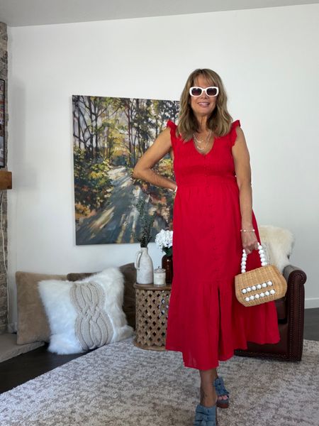 Allyn Red Smocked Midi Dress | Avara Allyn Red Smocked Midi Dress | Avara