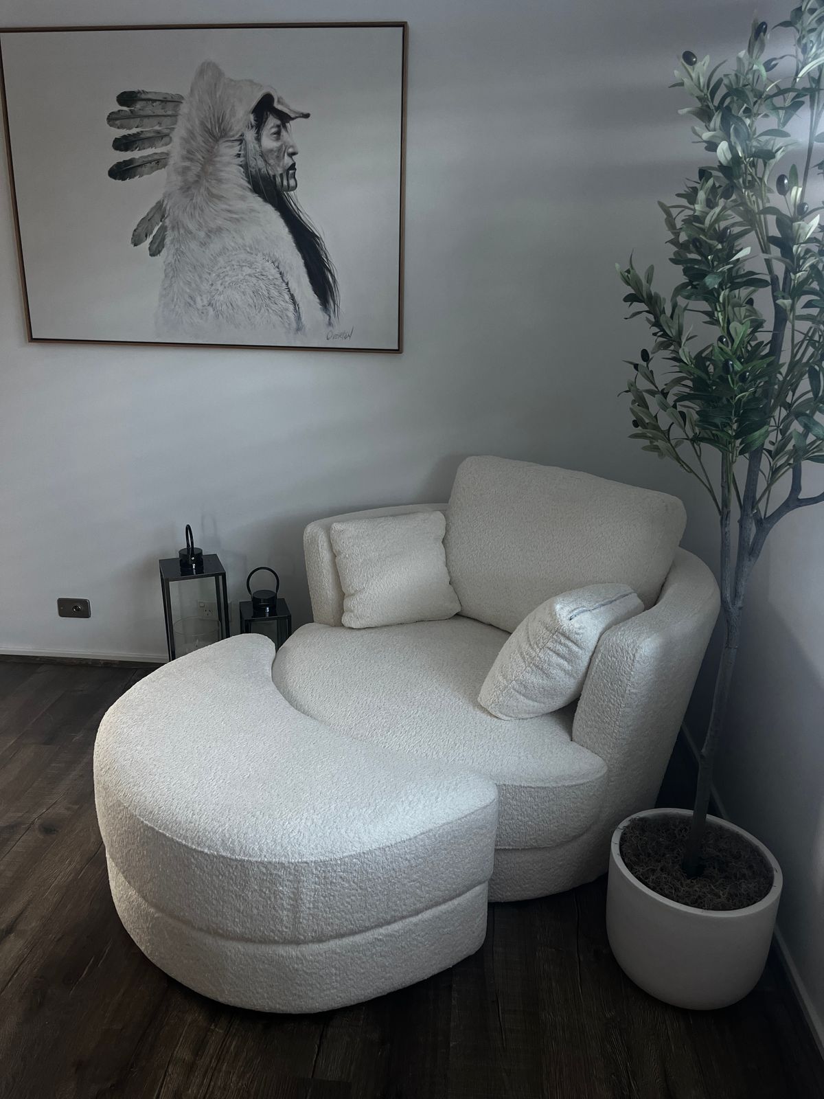 Brandy White Boucle Swivel Chair with Ottoman Furniture Forum