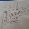 Technical diagram showing dimensions and assembly instructions for a wall-mounted bike storage rack with shelf and hooks