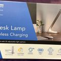 MOUNT-IT LED desk lamp product box showing wireless charging feature and adjustable lighting options