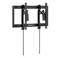 Black TV wall mount bracket with adjustable arms and safety straps