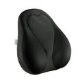 Black ergonomic lumbar support cushion with mesh fabric and white label tag