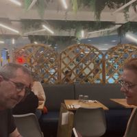 Two people at a restaurant