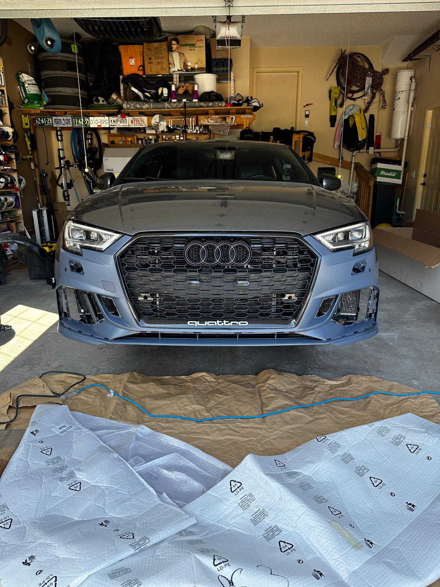 JMS RS3 Style Front Bumper Kit For Audi A3/S3 8V5 (2017-2019) – Quattro Grill, Primed Polypropylene