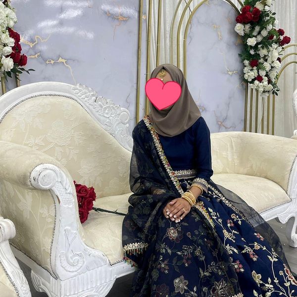 long blue gingham dress Navy Blue Embroidered Khadi Net Pakistani Suit