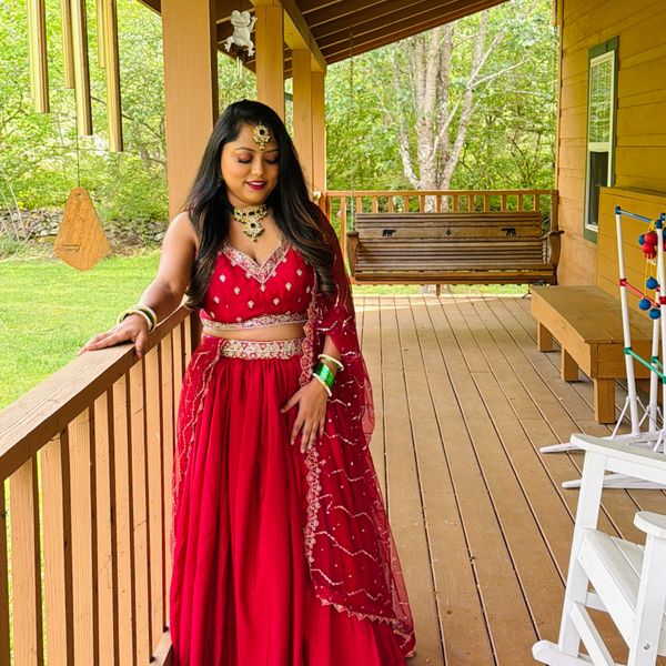 slim fit dress slacks Gold and Red Bridal Dress Pakistani in Lehenga Gown Style Large main image 0