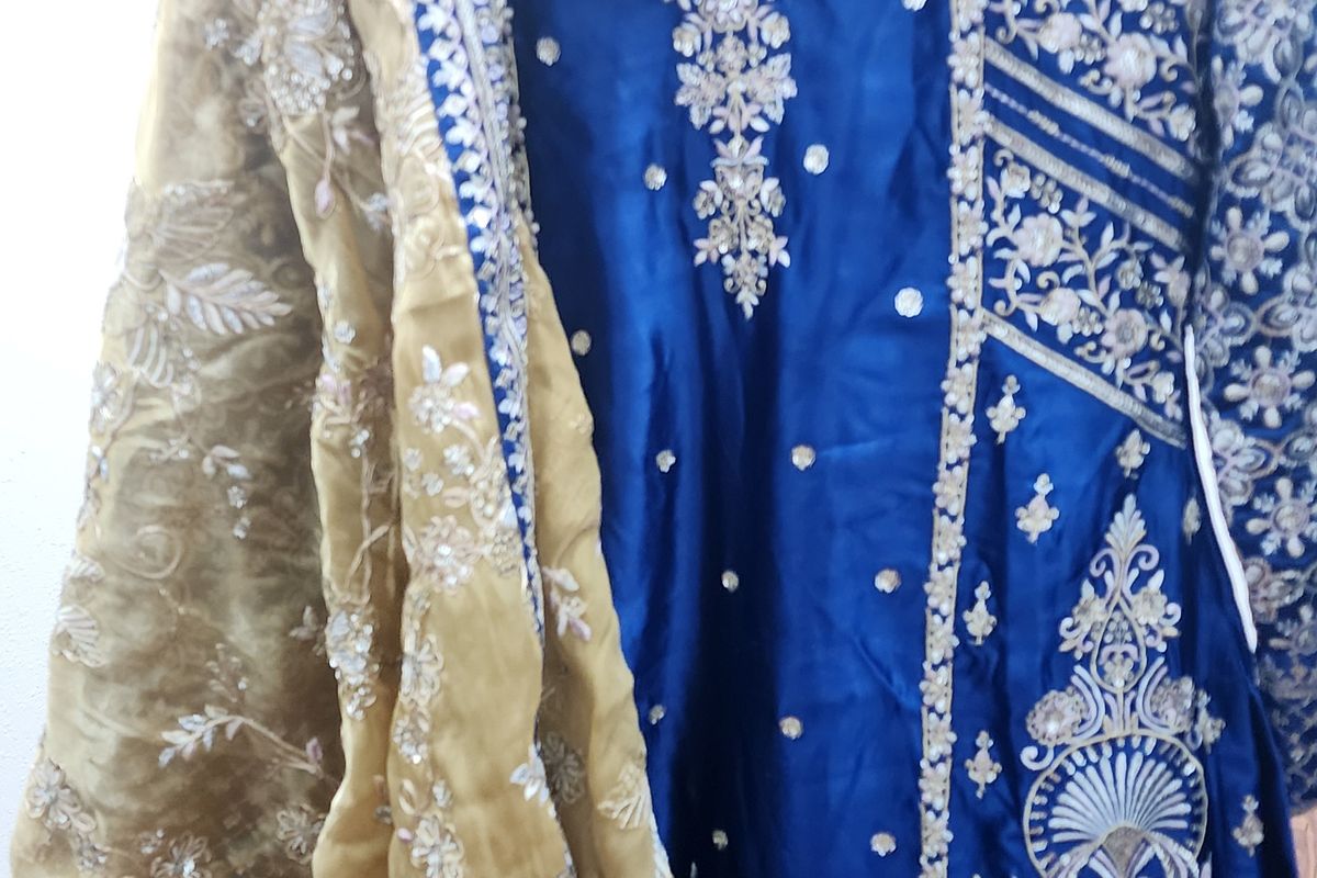 Royal Blue Embroidered Straight Suit