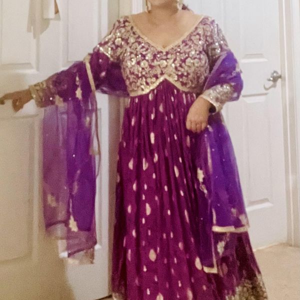 Purple Embroidered Brocade Anarkali