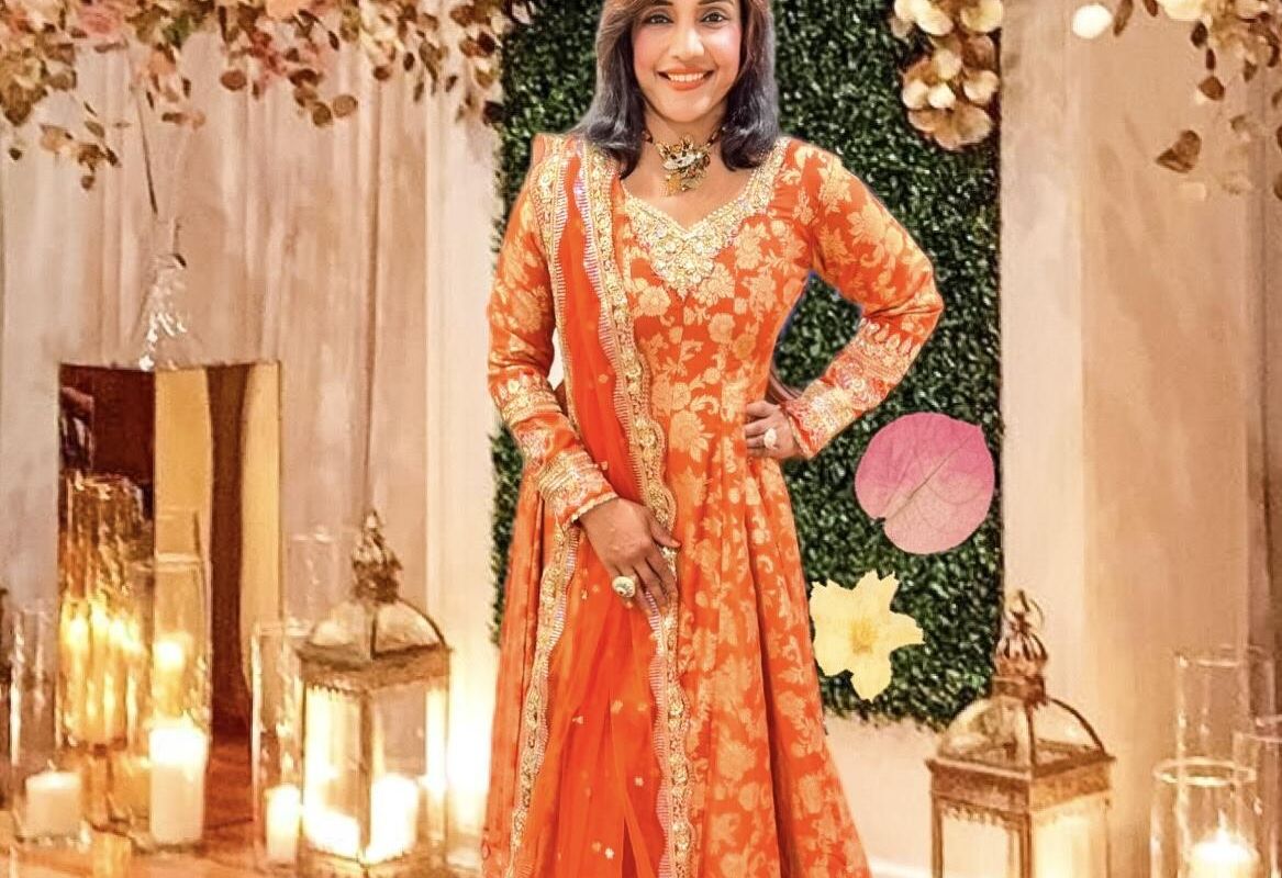 open lace back dress Dolly Orange Anarkali Suit main image 1