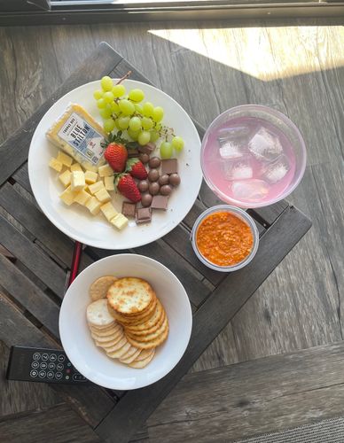 Customer photo from Stephanie P.'s review: Elderflower Gin Gimlet with a cheese platter