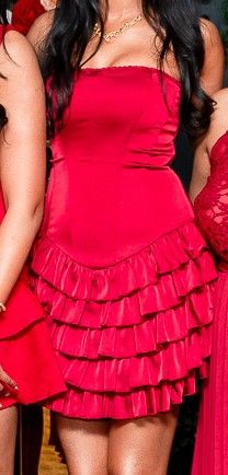 open lace back dress Miss Circle Women's Sacha Drop Waist Corset Puffy Mini Dress - Red main image 0
