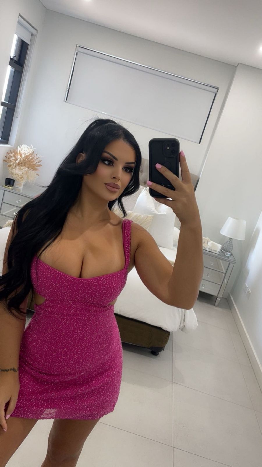 Emilion Embellished Cut Out Mini Dress in Fuchsia | Oh Polly