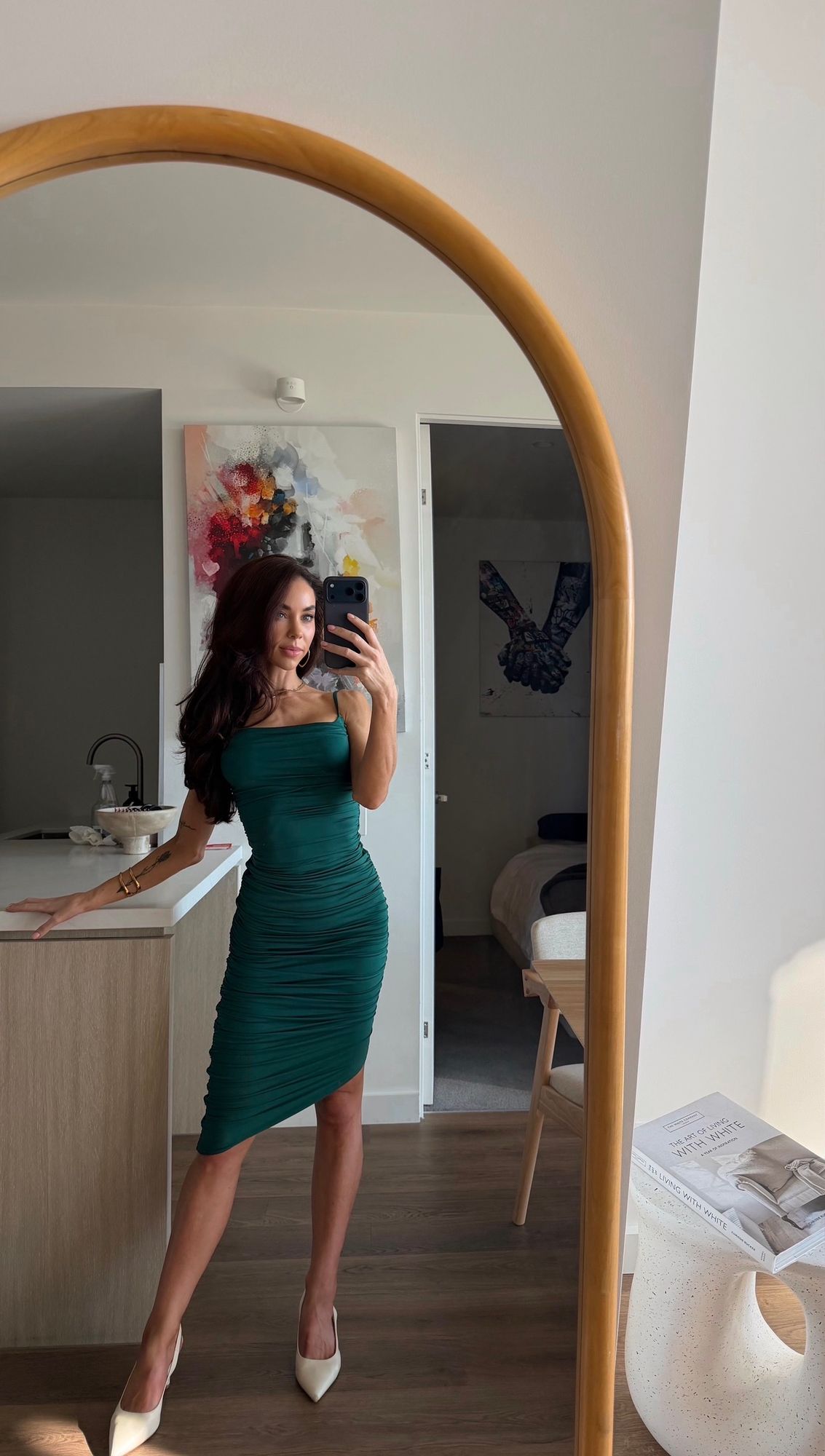 You're My Type Cowl Neck Ruched Bodycon Midi Dress in Green