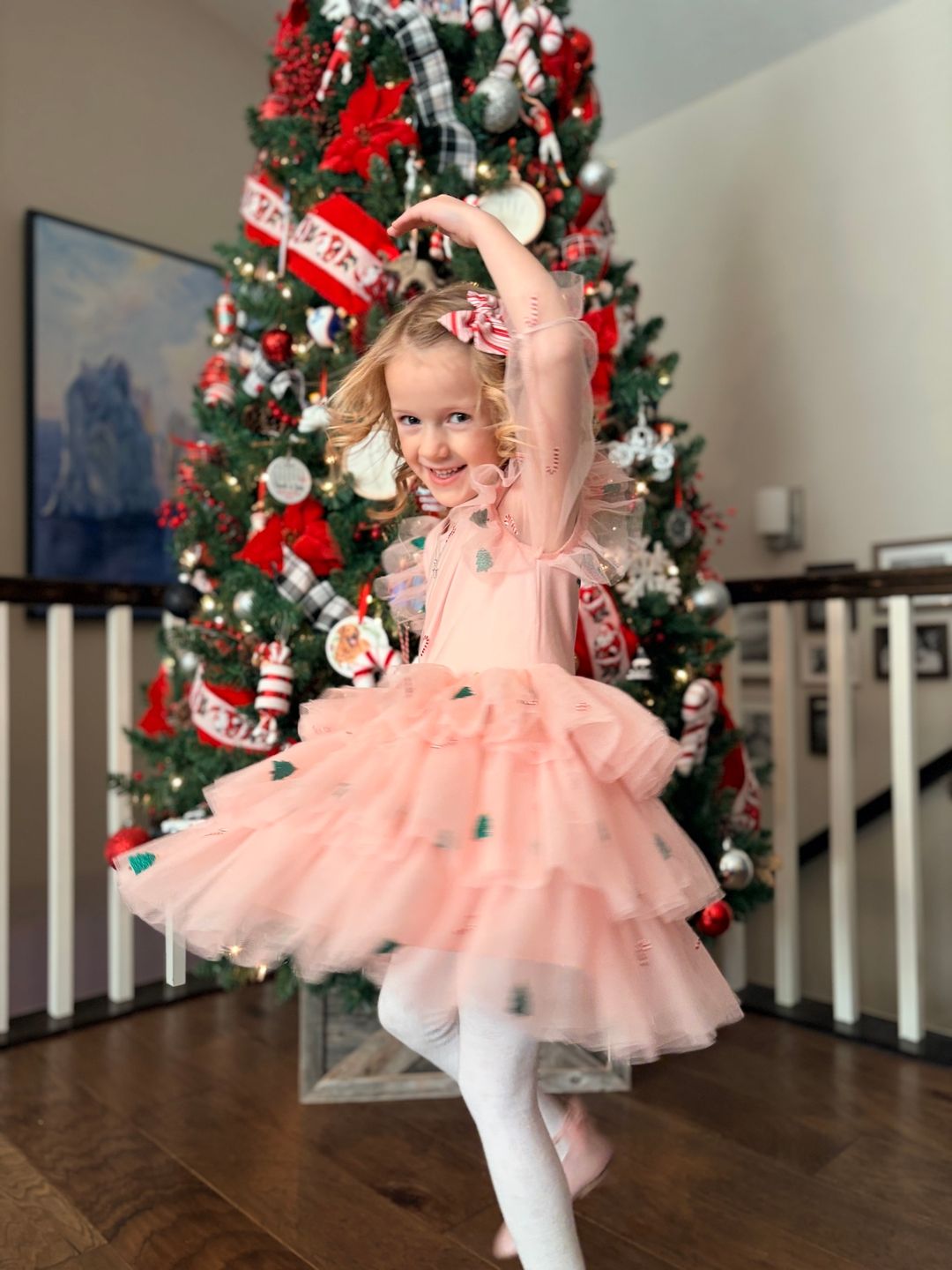 pink dress christmas Frosted Candy Cane Ruffled Tutu – Mia Belle Girls edging hemline