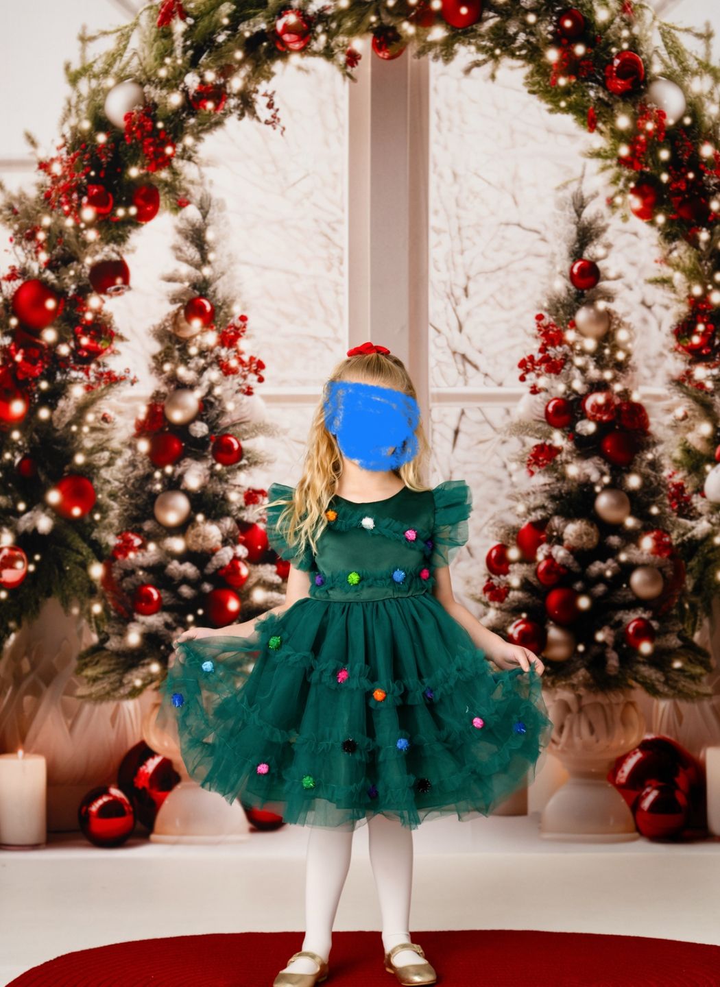 mia belle christmas dress Festive Pom Pom Tulle – Girls Leg Height:6