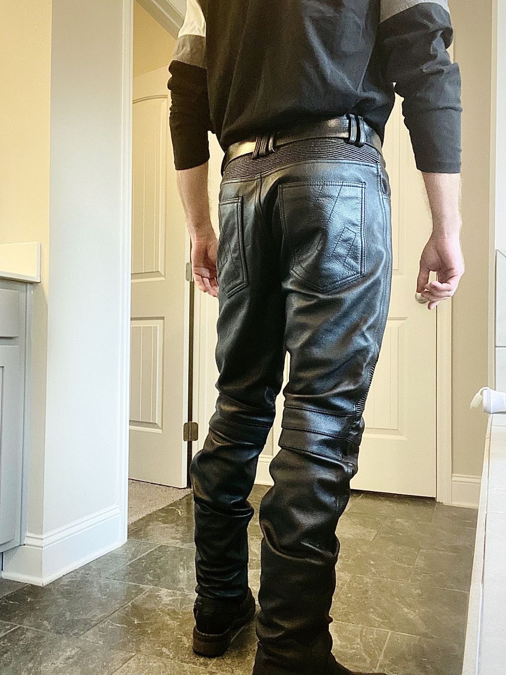 Slim Leather Motorcycle Pants Mens Genuine Leather Pants