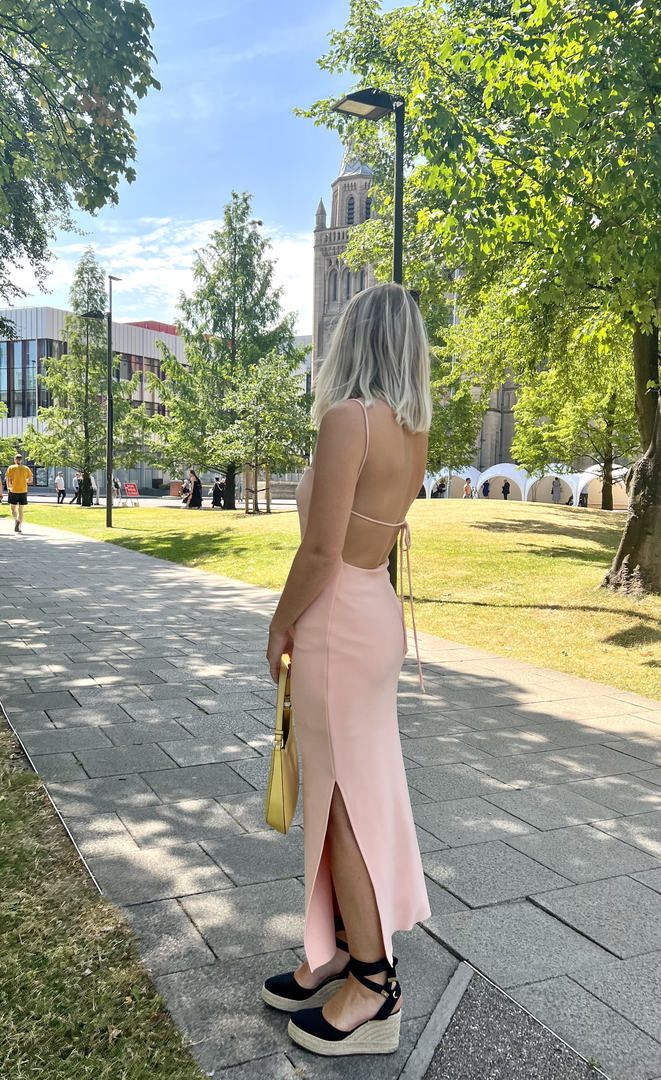 knee length dresses for ladies BEC + BRIDGE DELPHINE ASYM MIDI DRESS - CORNFLOWER main image 0