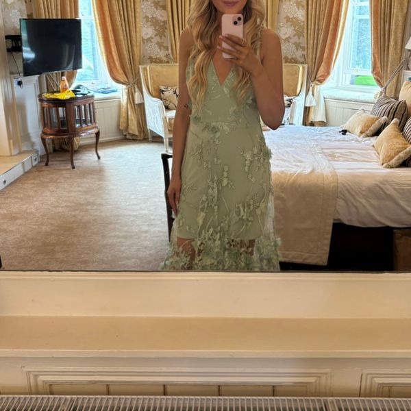 Rent Dress The Population Audrey Floral Effect Sage Midi Dress | Hirestreet