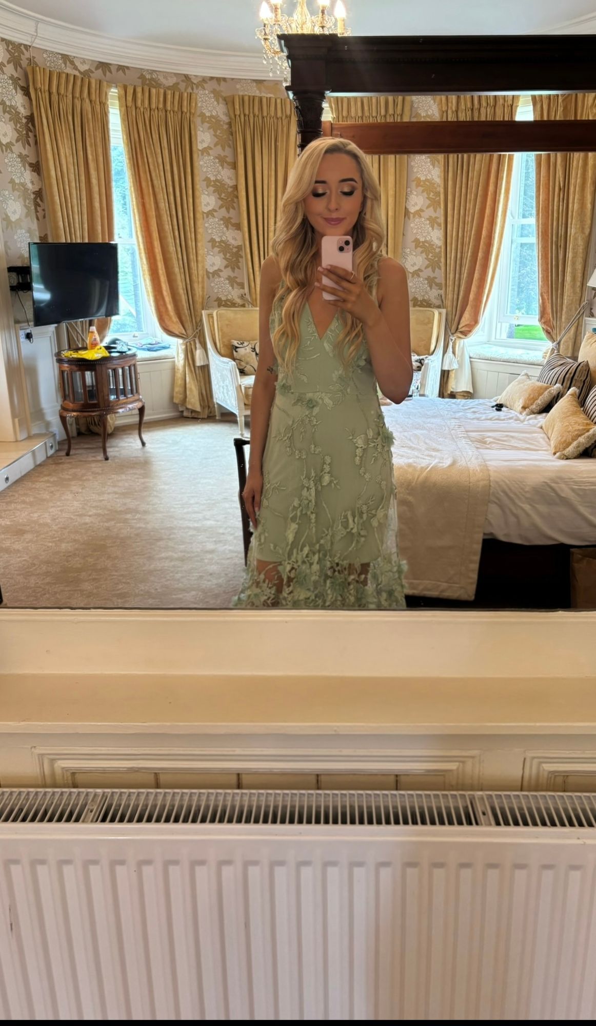 Rent Dress The Population Audrey Floral Effect Sage Midi Dress | Hirestreet