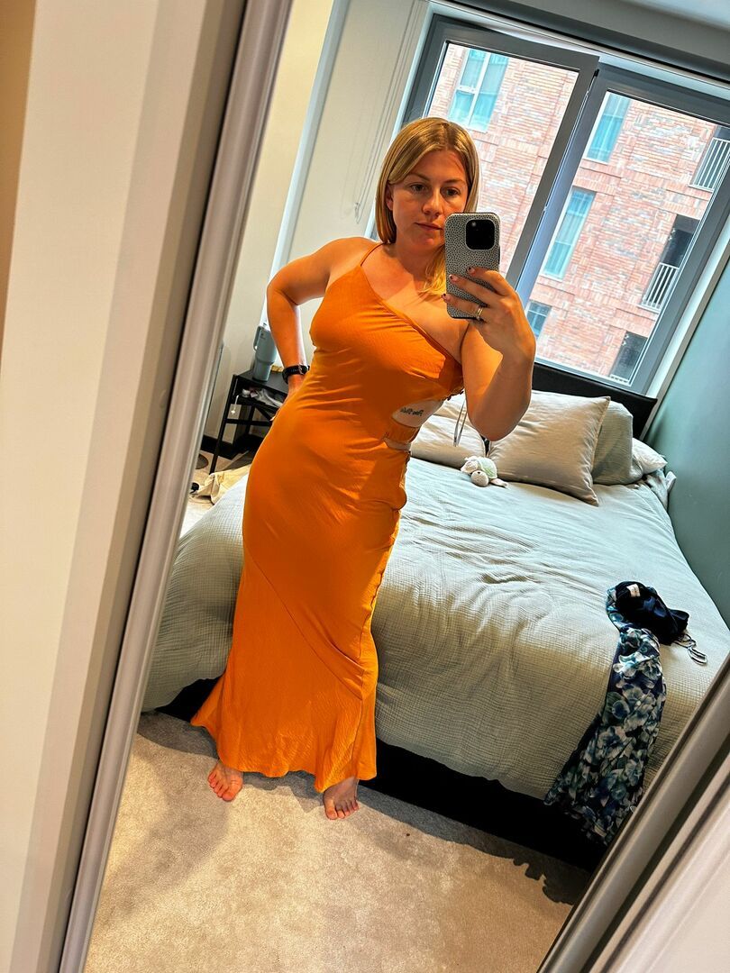 chinese dress ladies Rent Asos Design Satin One Shoulder Maxi Dress With Cut Out Elastic Band  Detail In Sunset Orange main image 1