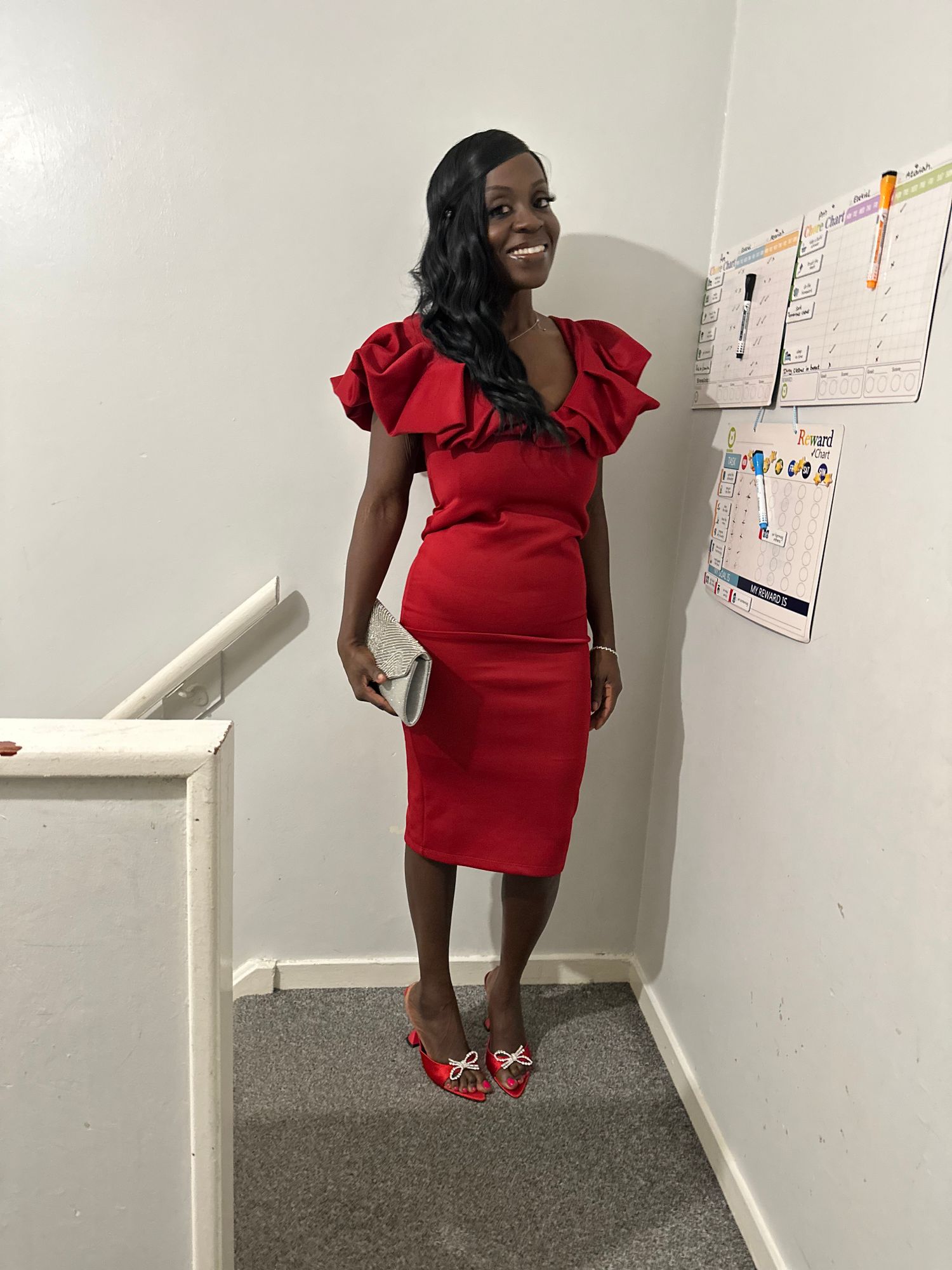 Rent Asos Design Deep Plunge Scrunch Neck Midi Dress In Red | Hirestreet