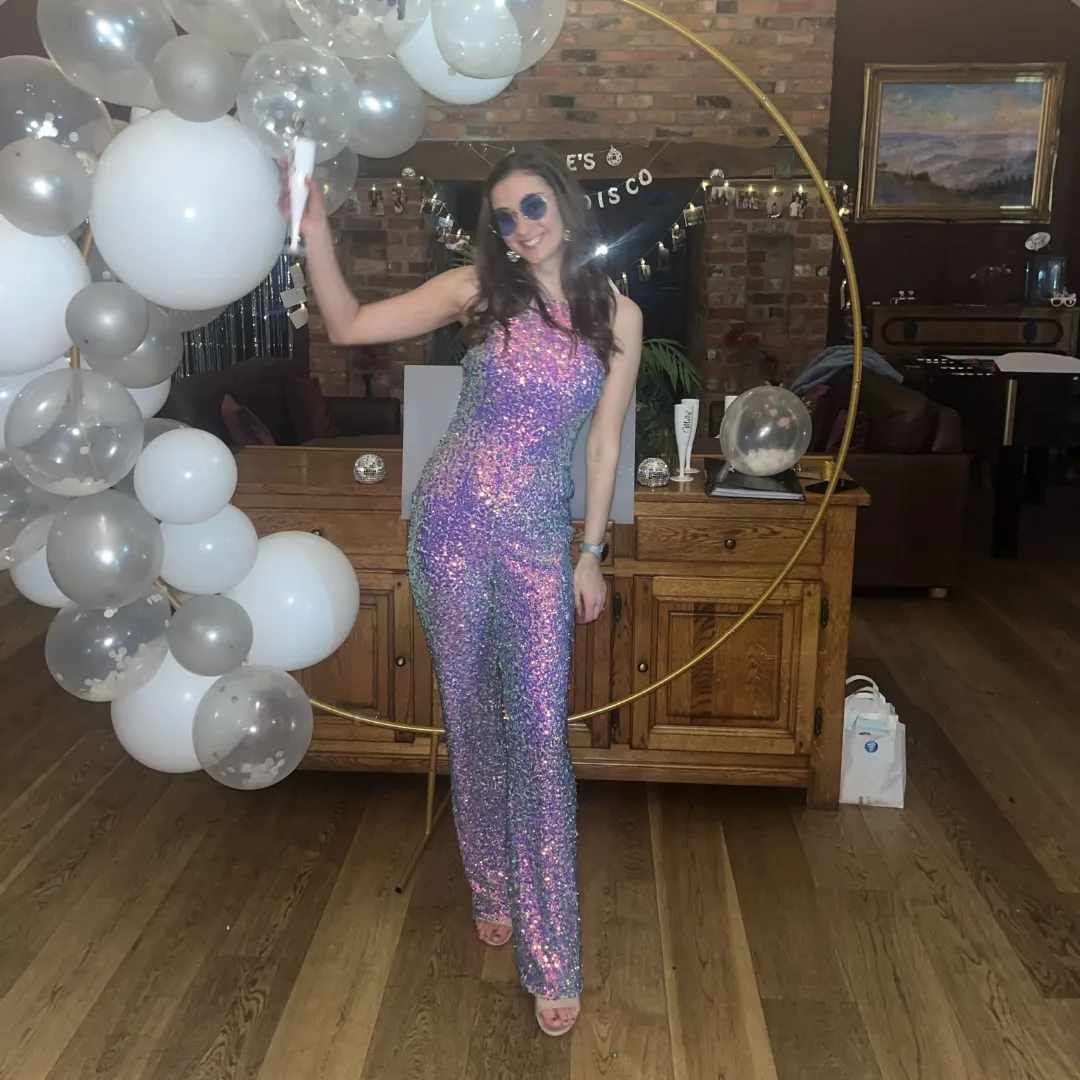 open lace back dress Andy Floral Sequin Jumpsuit