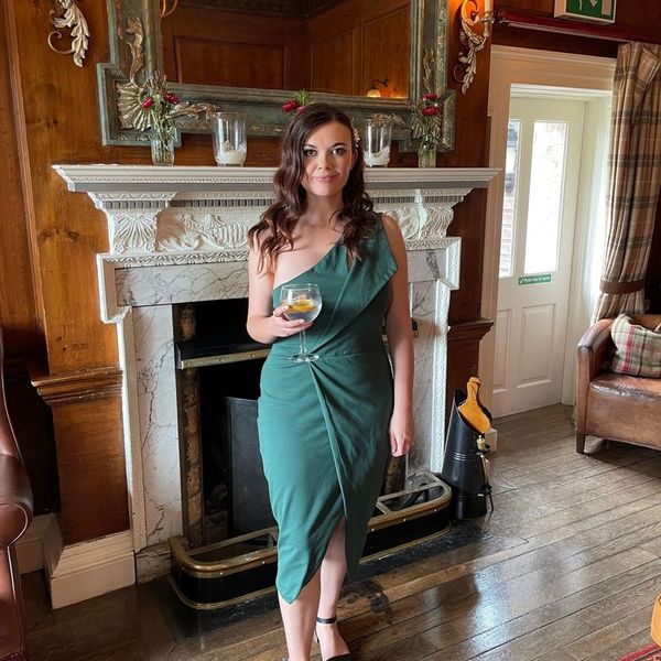 Rent Lavish Alice One Shoulder Cutout Midi Wrap Dress In Emerald Green |  Hirestreet