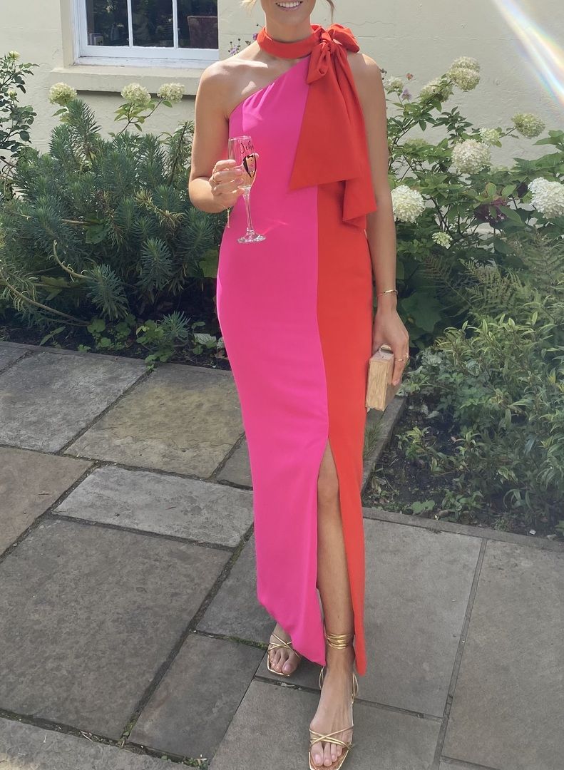 Rent Karen Millen Soft Tailored Colour Block Tie Neck Midi Dress |  Hirestreet