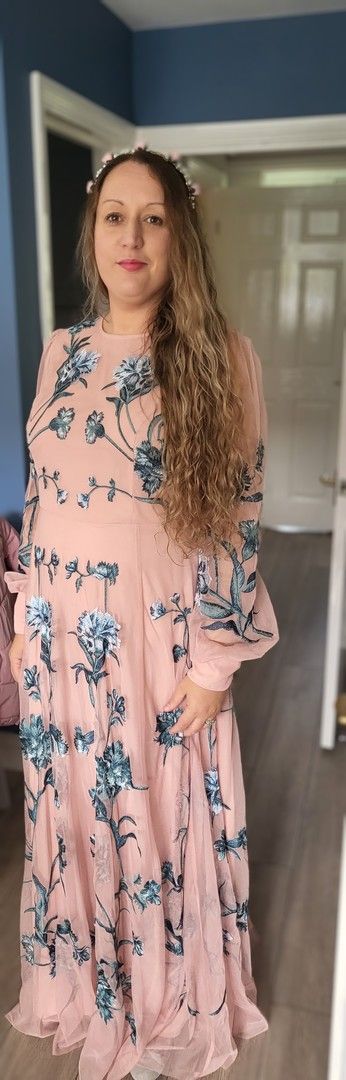 Rent Asos Edition Blouson Sleeve Floral Embroidered Maxi Dress With Open  Back In Light Pink | Hirestreet