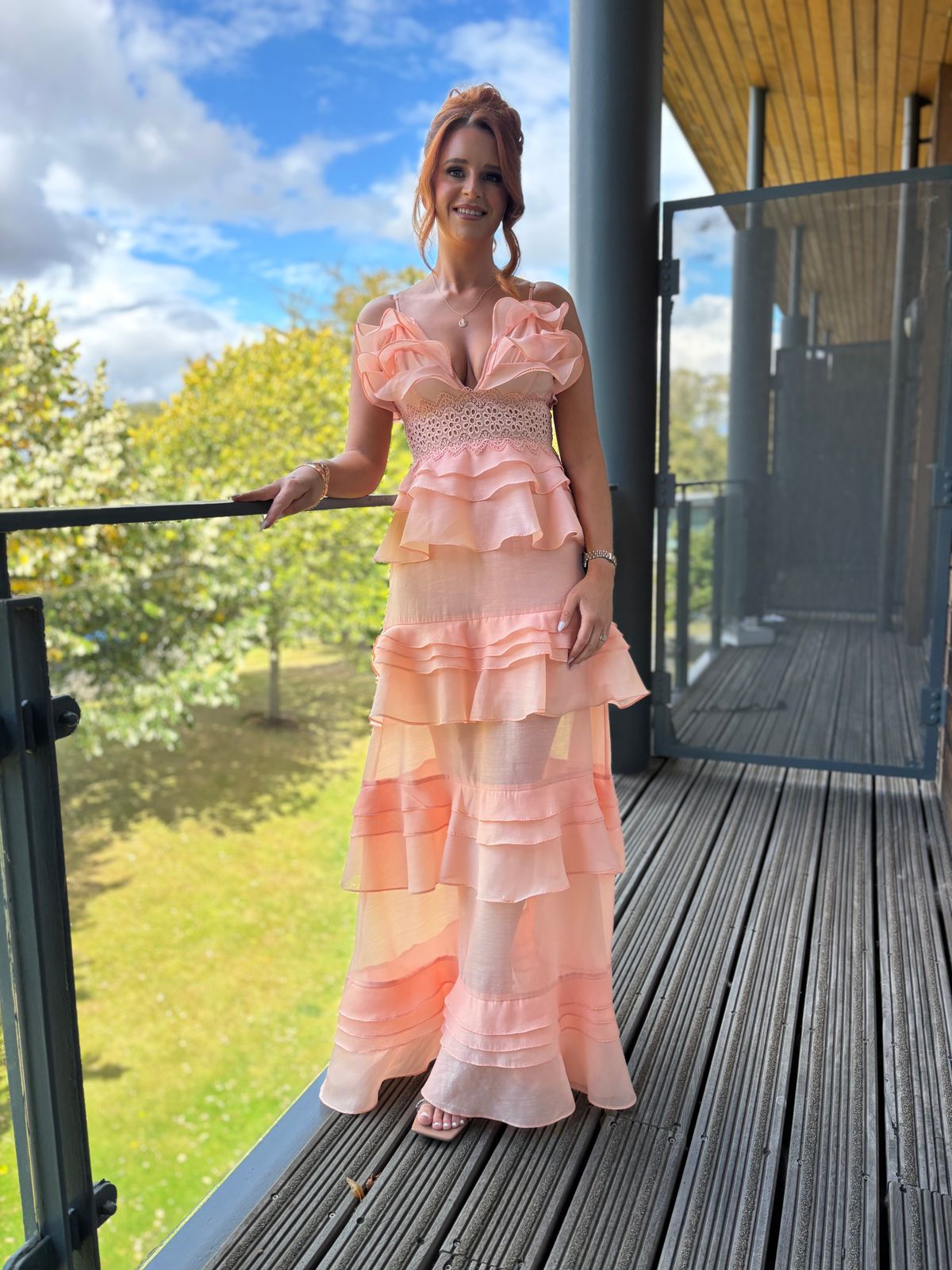 Rent True Decadence Sophia Soft Pink Plunge Ruffle Maxi Dress