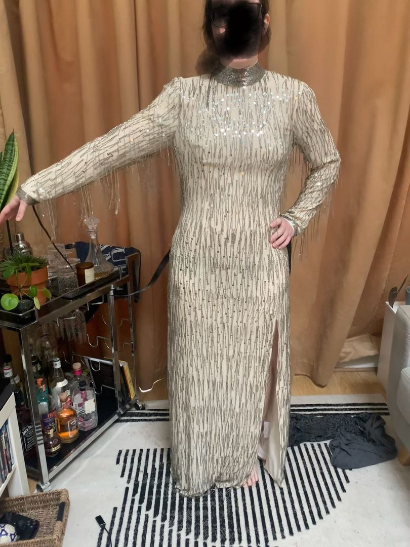 Rent River Island Cream Embellished Long Sleeve Maxi Dress