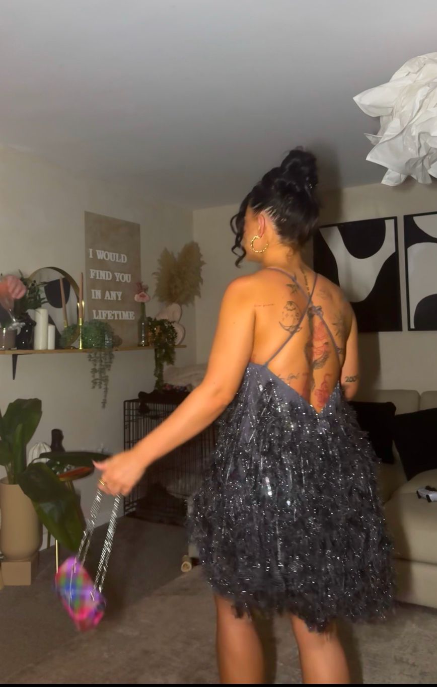 Rent ASOS EDITION Faux Feather Sequin Mini Dress With Low Back