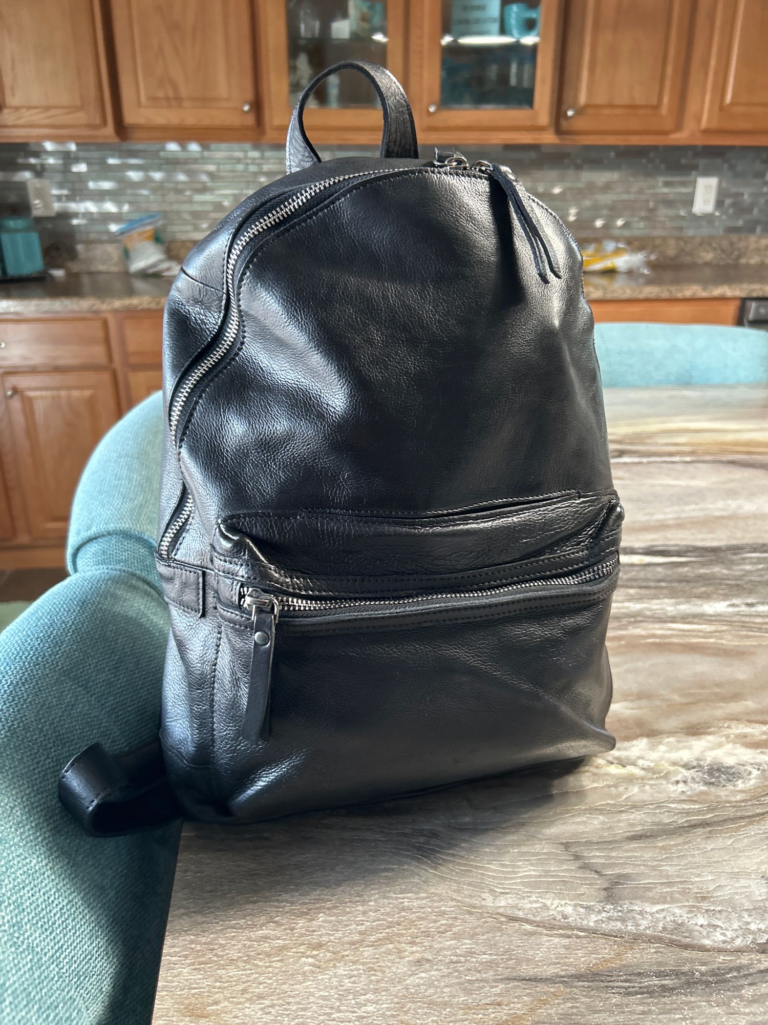Latico Backpack Womens Black Pebbled Leather Convertible Adjustable Straps Purse Black Leather Latico USA Backpack Purse Boho Adjustable  main image 4