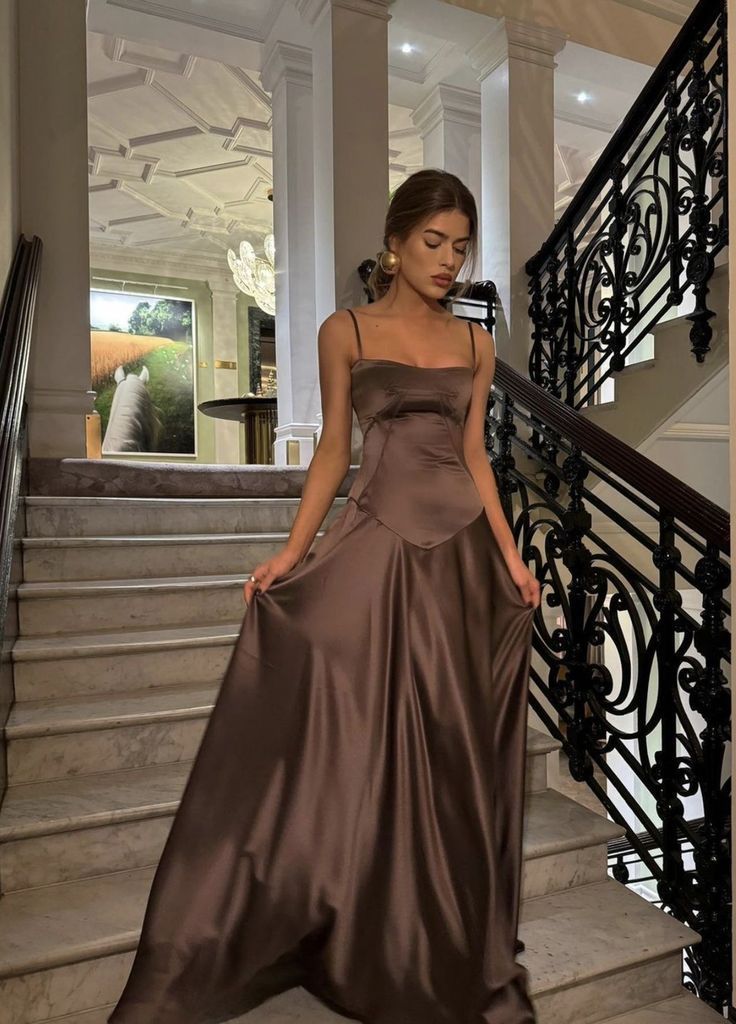Satin Maxi Dress by Kouvr Fashion - Lace-Up Back Corset Gown for Black Tie  & Formal Events