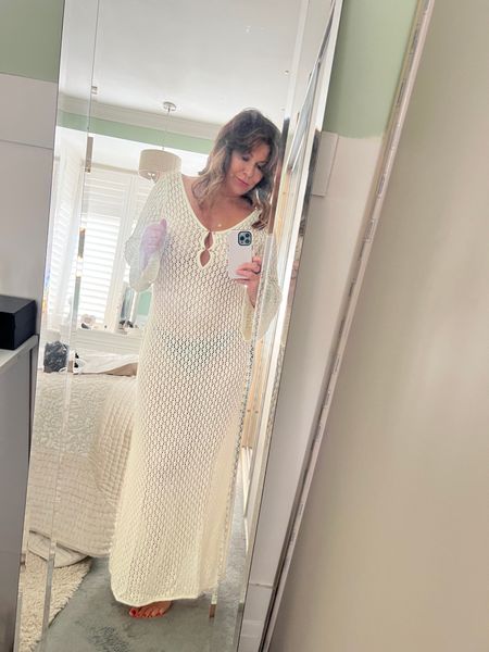 Kayleigh Crochet Fishtail Flare Sleeve Maxi Dress - White | MESHKI US