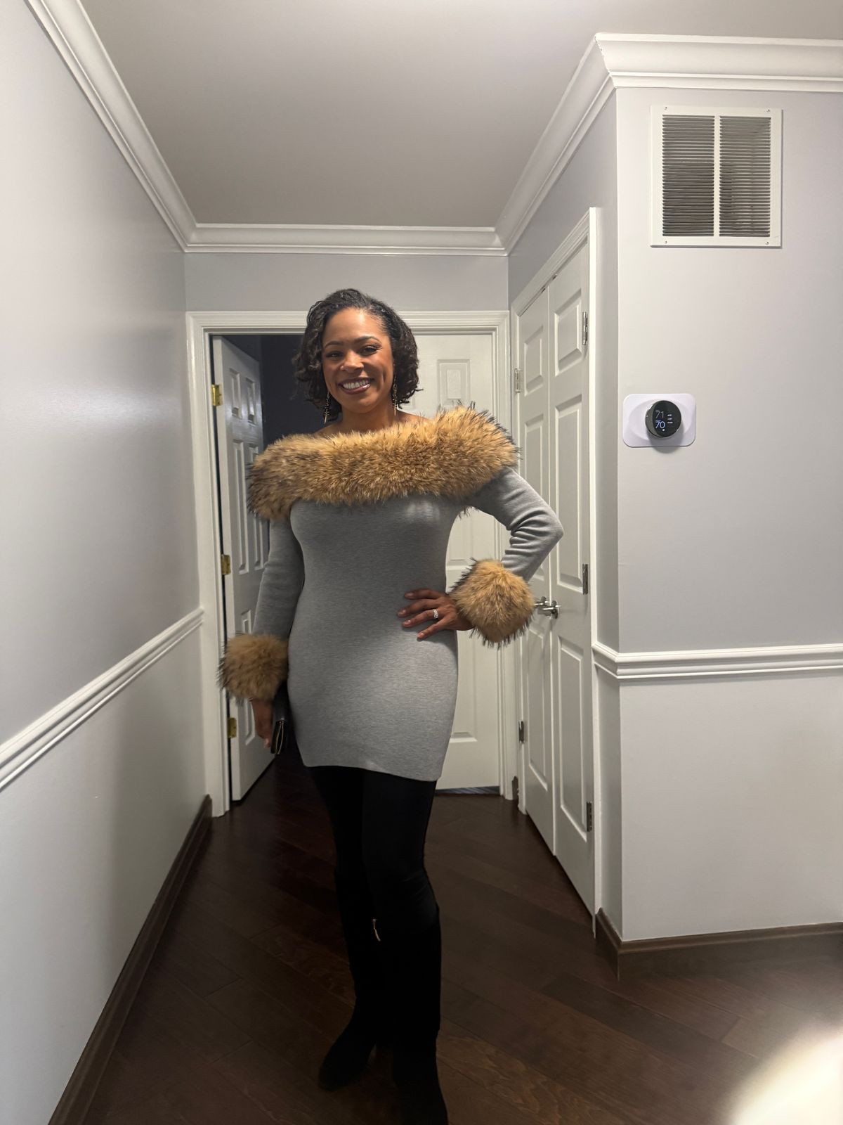 grey fur dress COMFY COZY TRIM MINI IN – AKIRA fluffy dress