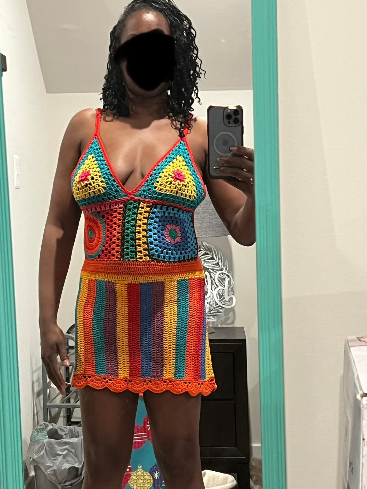 rainbow crochet mini dress Saylor Siera Rainbow Crochet Mini Dress