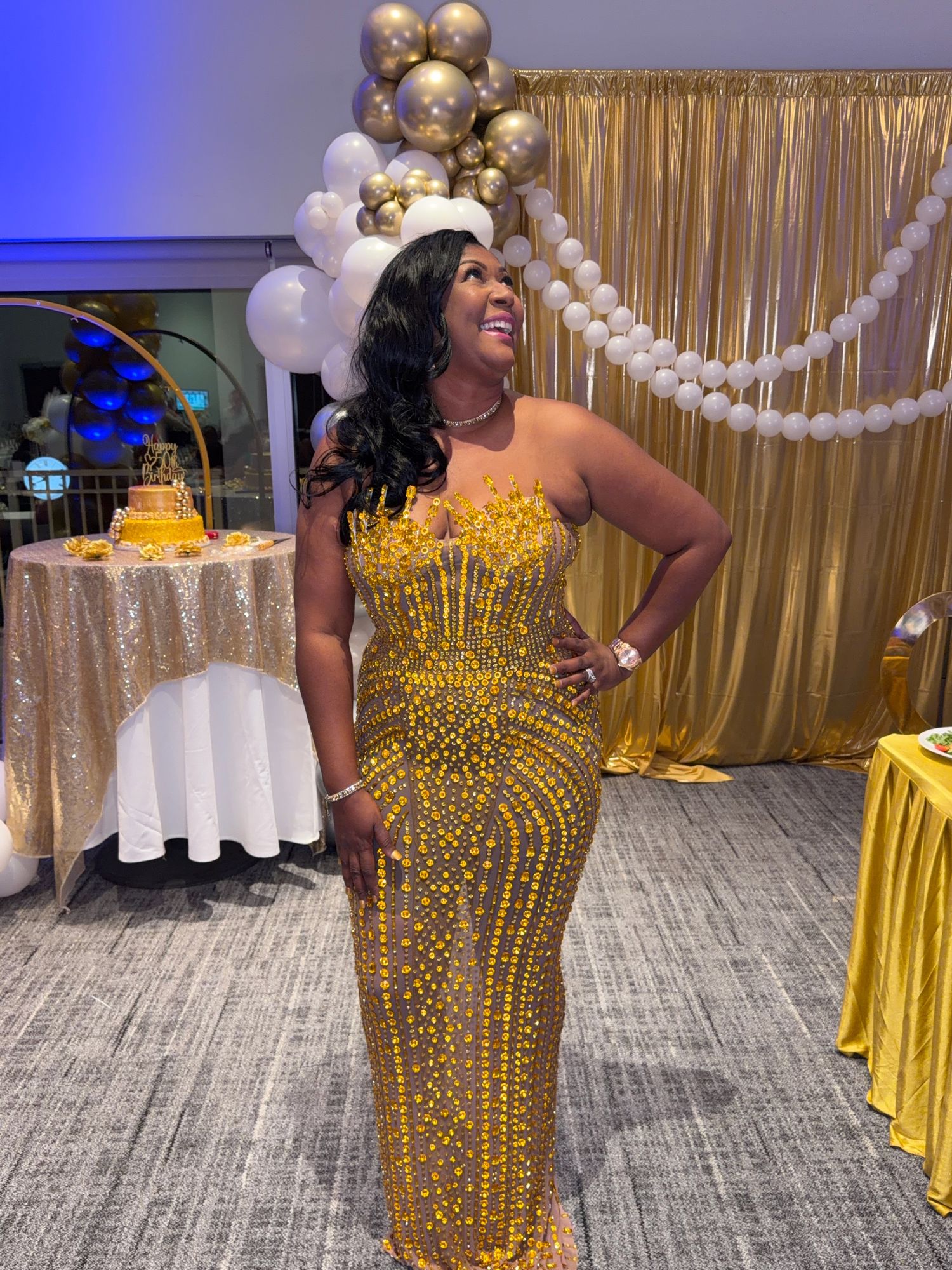 gold bodycon maxi dress Rhinestone – Glamorous Nude Illusion Strapless Gown – AMEKANA Floor length