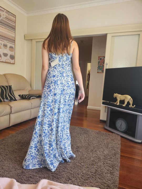 Angelina Linen Maxi Dress - Blue Paisley  Peppermayo