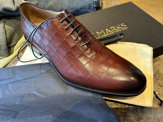 Dress Shoe Wholecut Oxford Plain Toe Black Croc Antique St  display picture 1