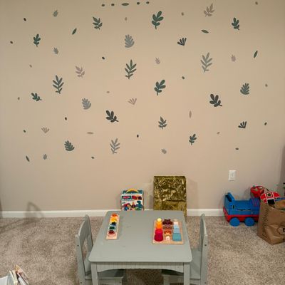Leafy greens wall decal in playroom