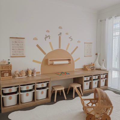 Solid sun wall decal in playroom